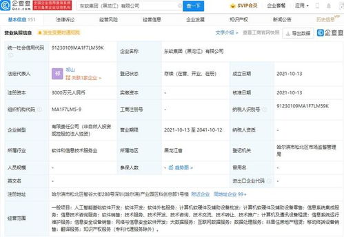 东软集团于黑龙江成立新公司,注册资本3000万